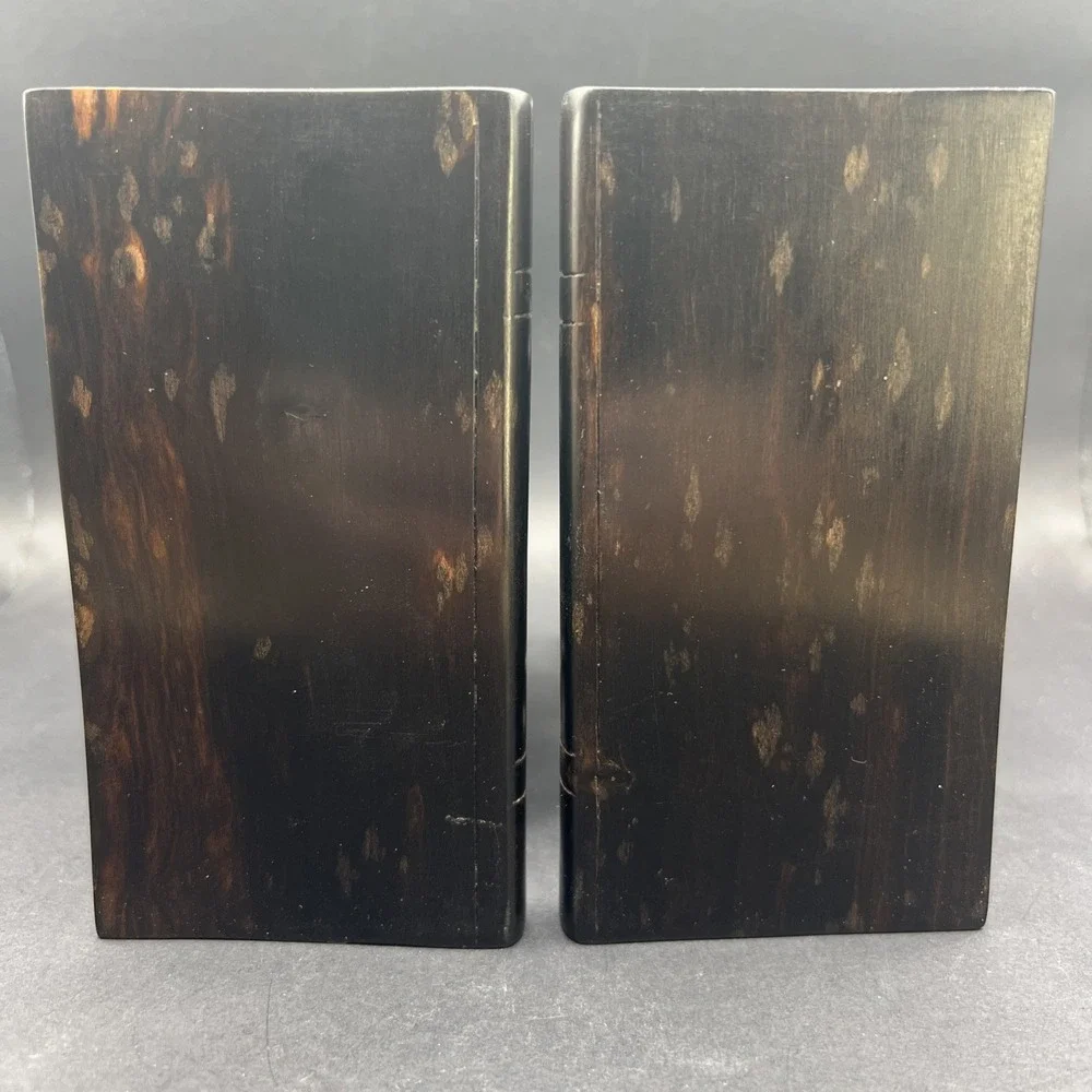 Vintage Hand Carved Nacassar Ebony Elephant Bookends Sliding Dovetail Pair Heavy